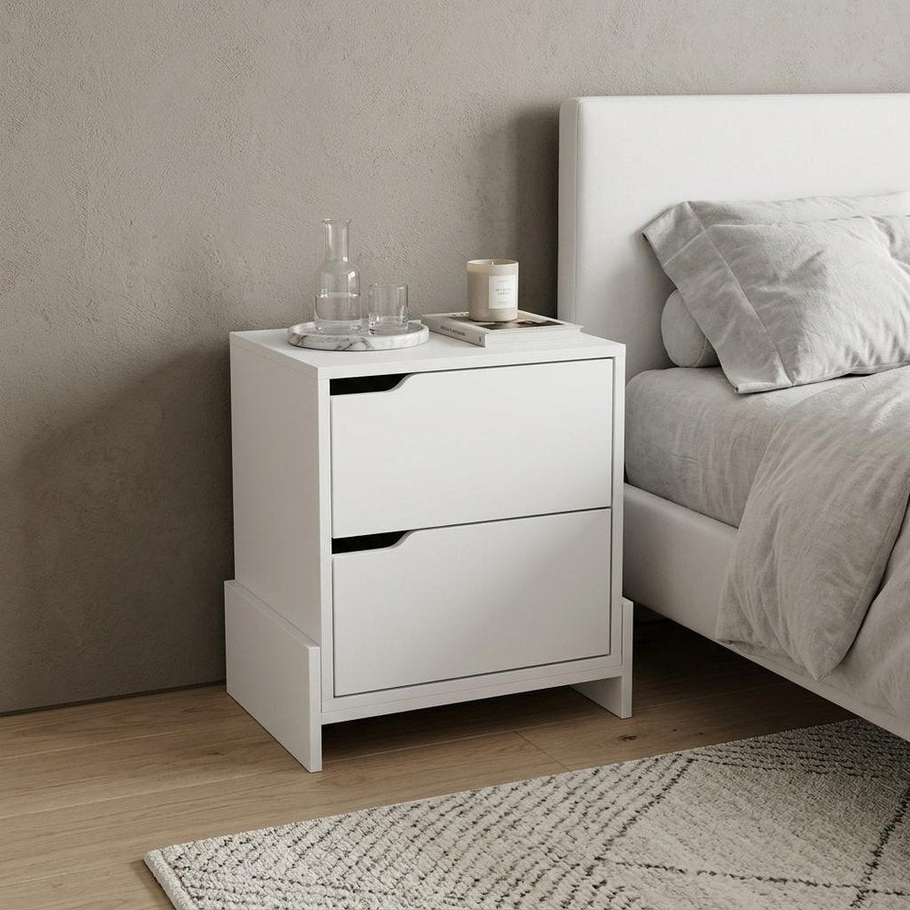 17" White Wood Two Drawer Nightstand