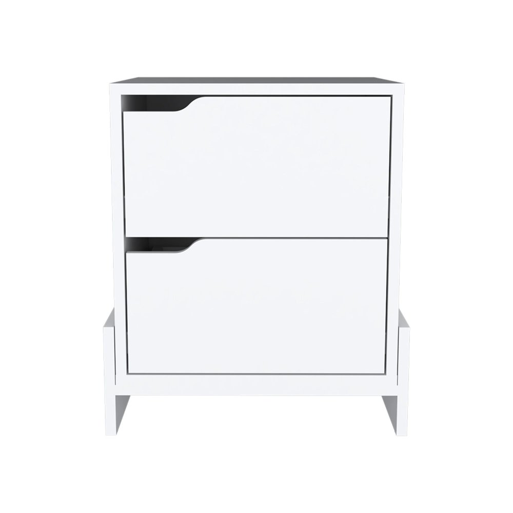 17" White Wood Two Drawer Nightstand