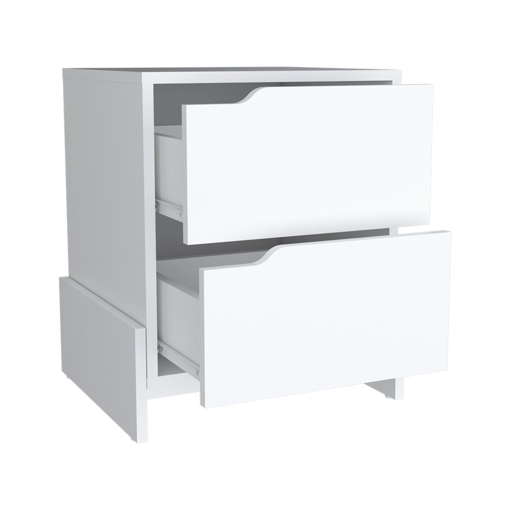 17" White Wood Two Drawer Nightstand