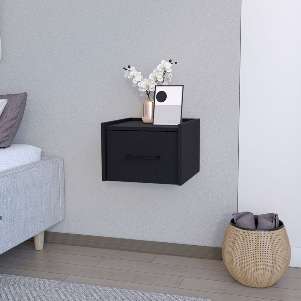 14" White Wood One Drawer Floating Nightstand