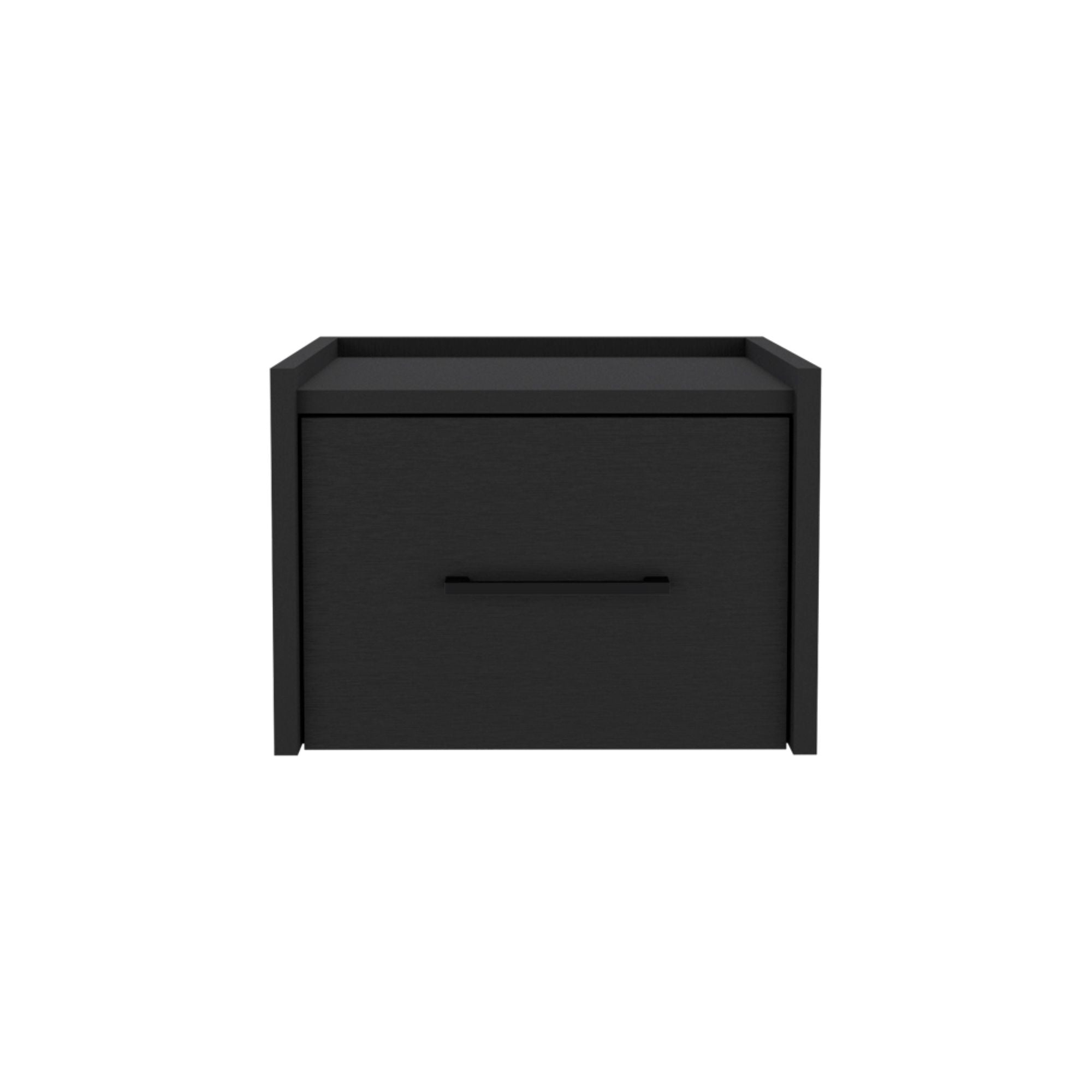 14" Black Wood One Drawer Floating Nightstand