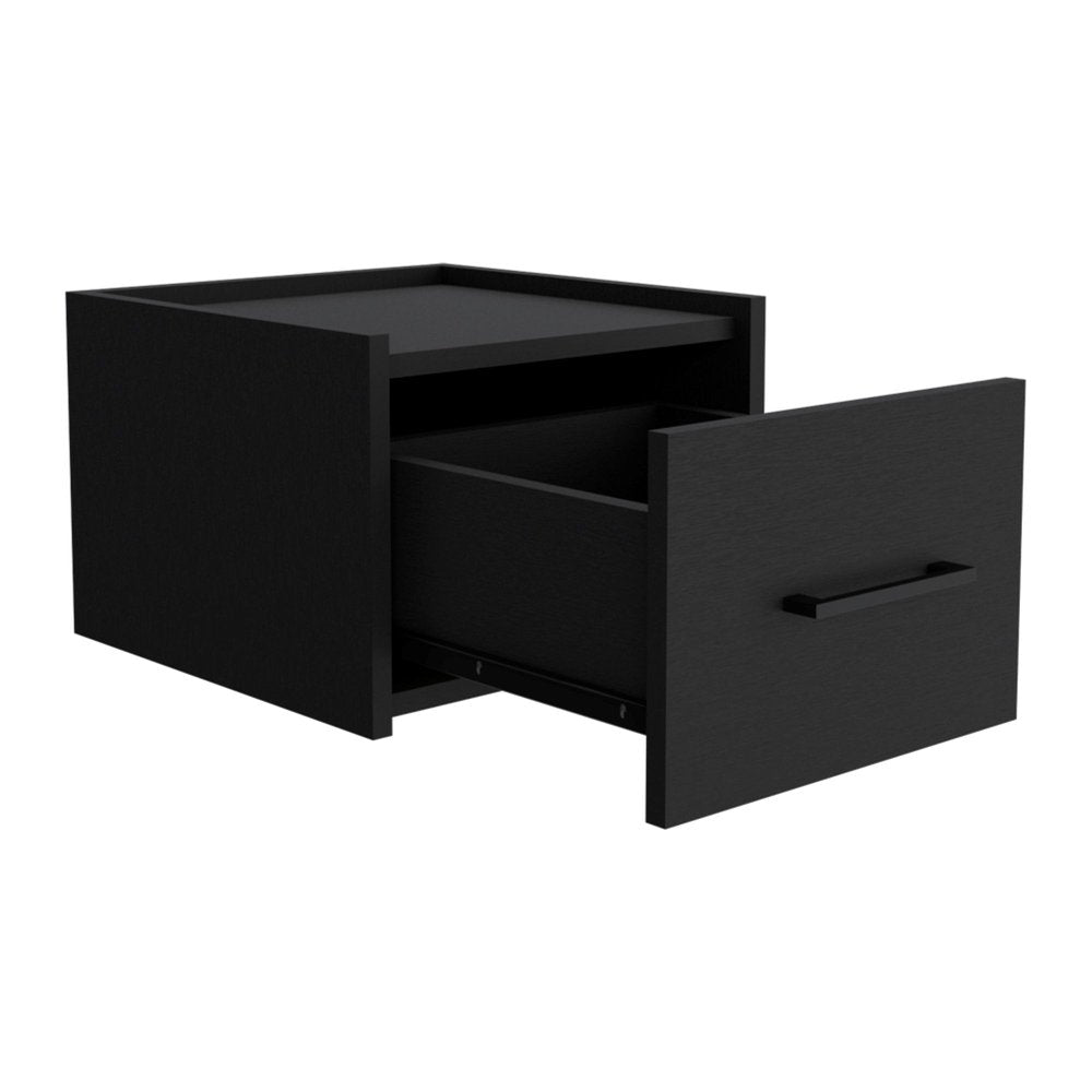 14" White Wood One Drawer Floating Nightstand