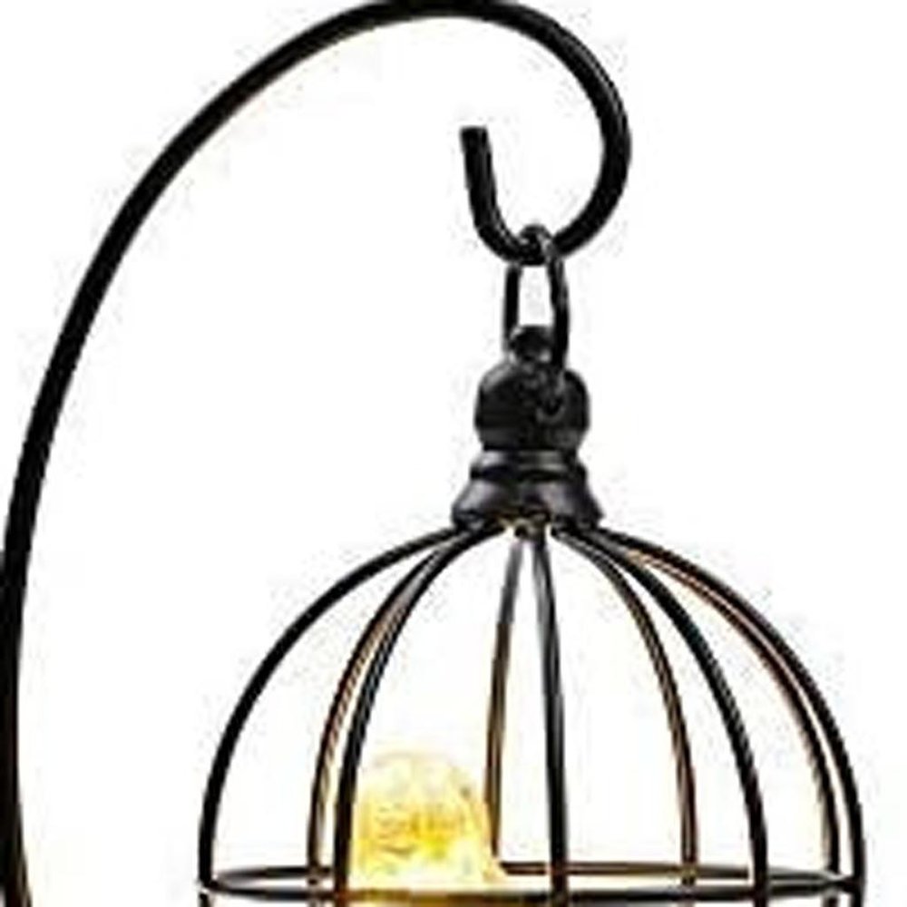 13" Black Metal Pierced Novelty Desk Lamp With Cage Shade