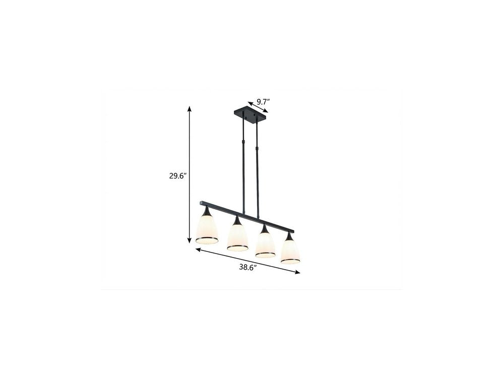 Black Kitchen Island Four Light Glass and Wrought Iron Frosted Glass Flush Chandelier With Black Shades