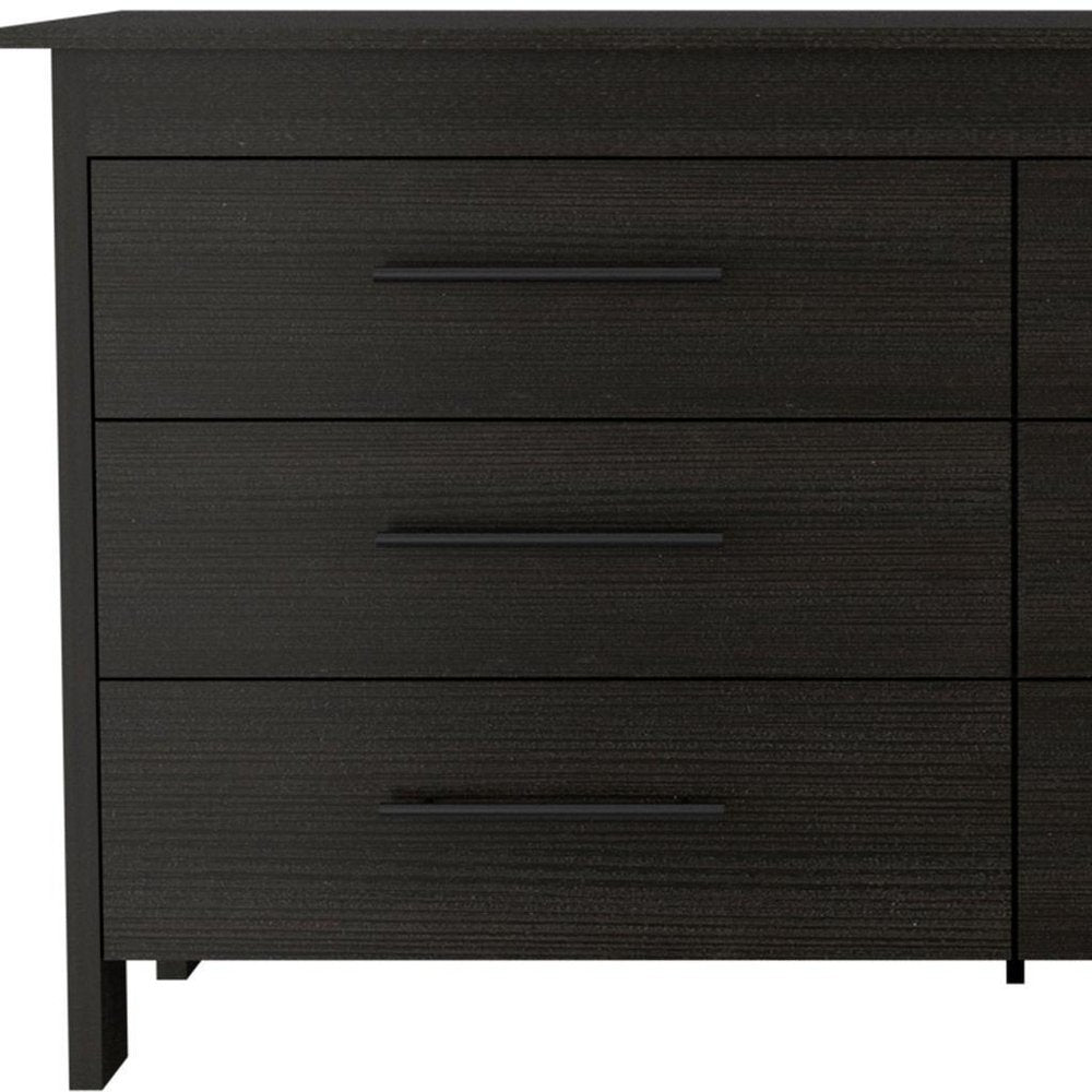 59" Black Wood Six Drawer Double Dresser