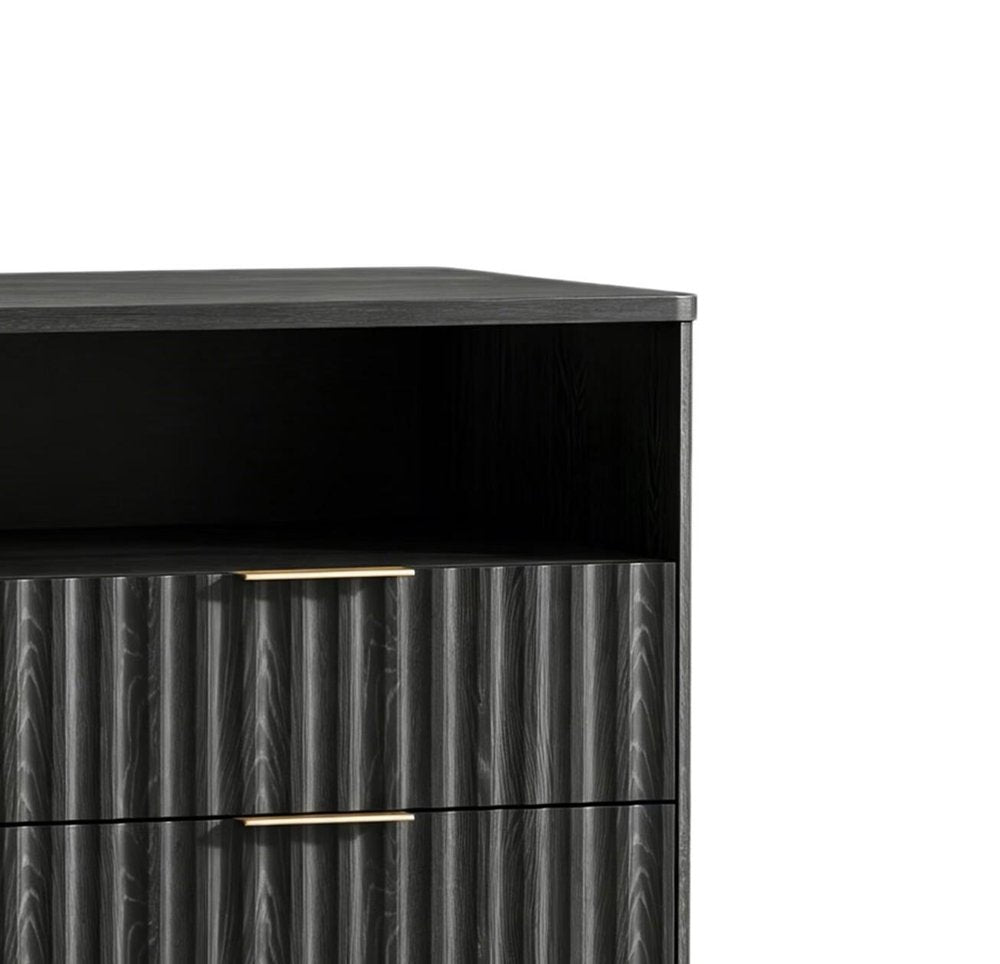 24" Black Wood Ribbed Texture Two Drawer Nightstand