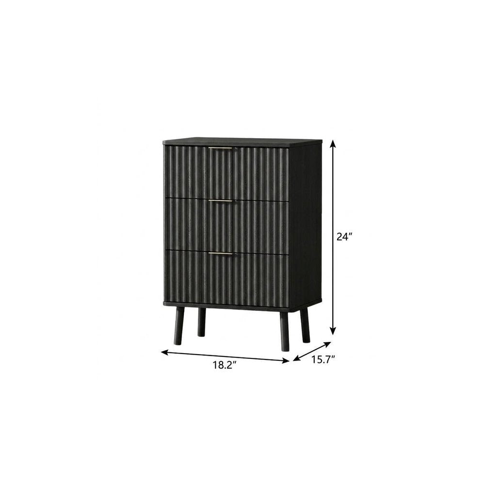 24" Black Wood Ribbed Texture Two Drawer Nightstand