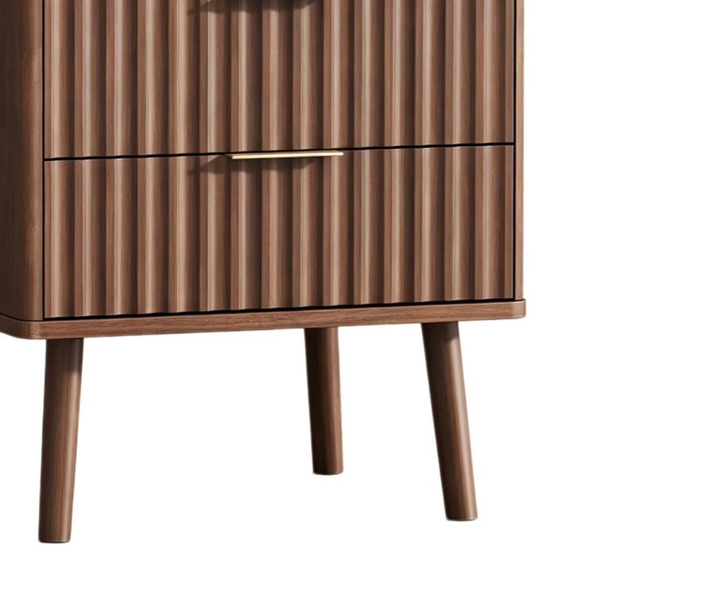 24" Black Wood Ribbed Texture Two Drawer Nightstand