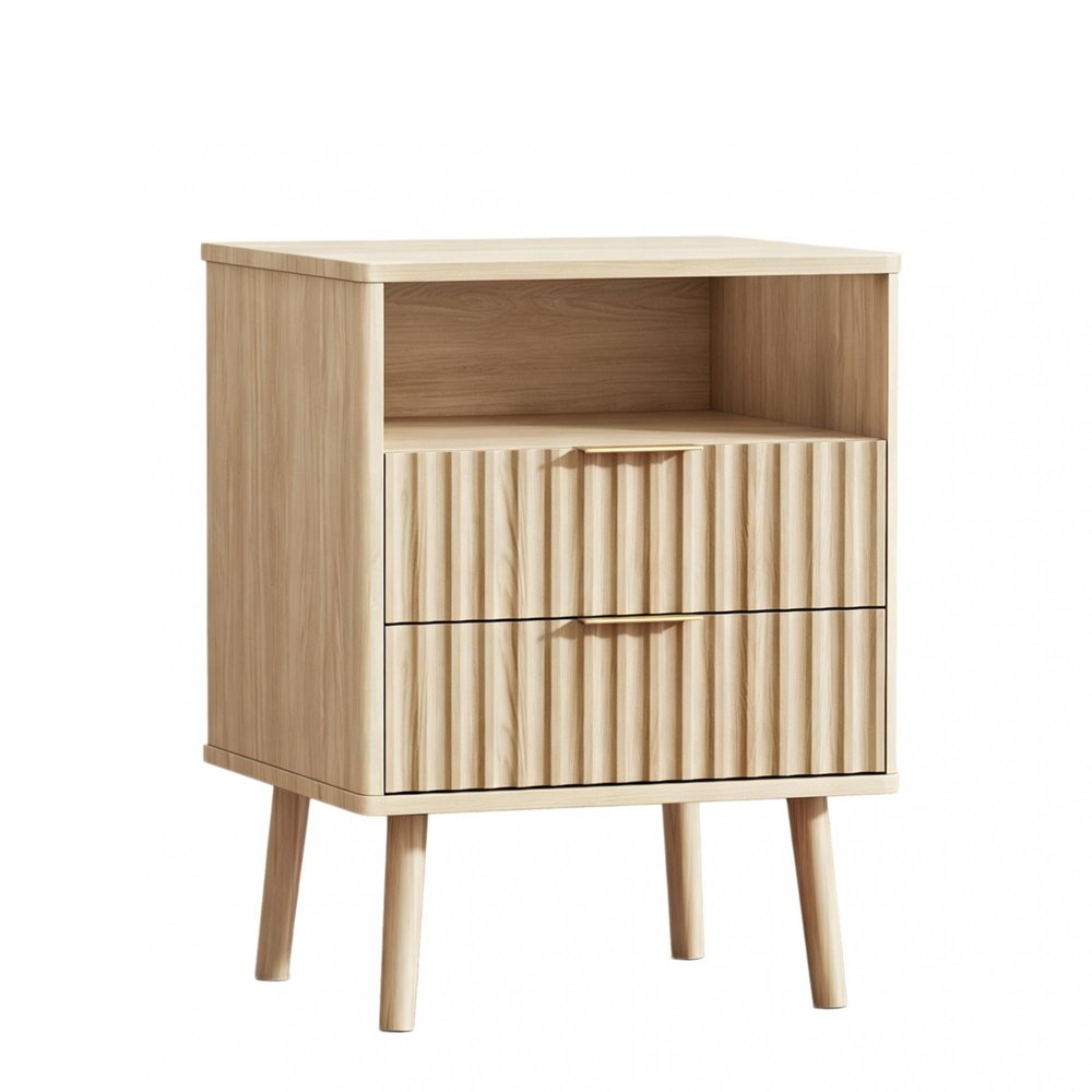 24" Black Wood Ribbed Texture Two Drawer Nightstand