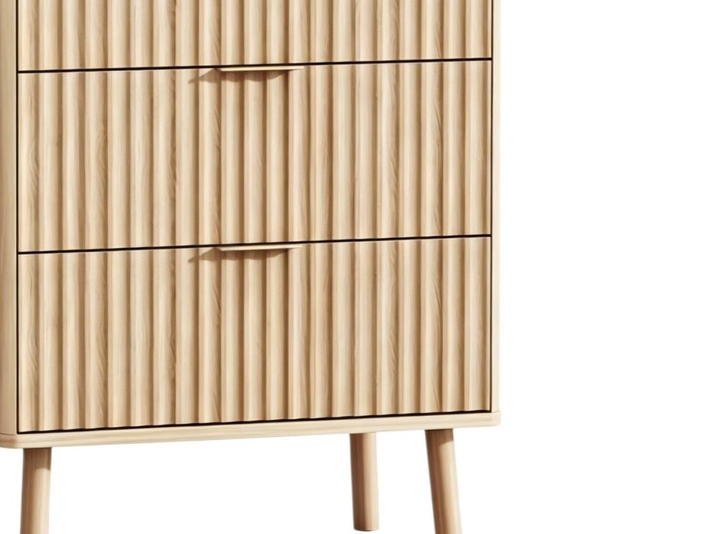 30" Natural Wood Ribbed Texture Three Drawer Nightstand With USB