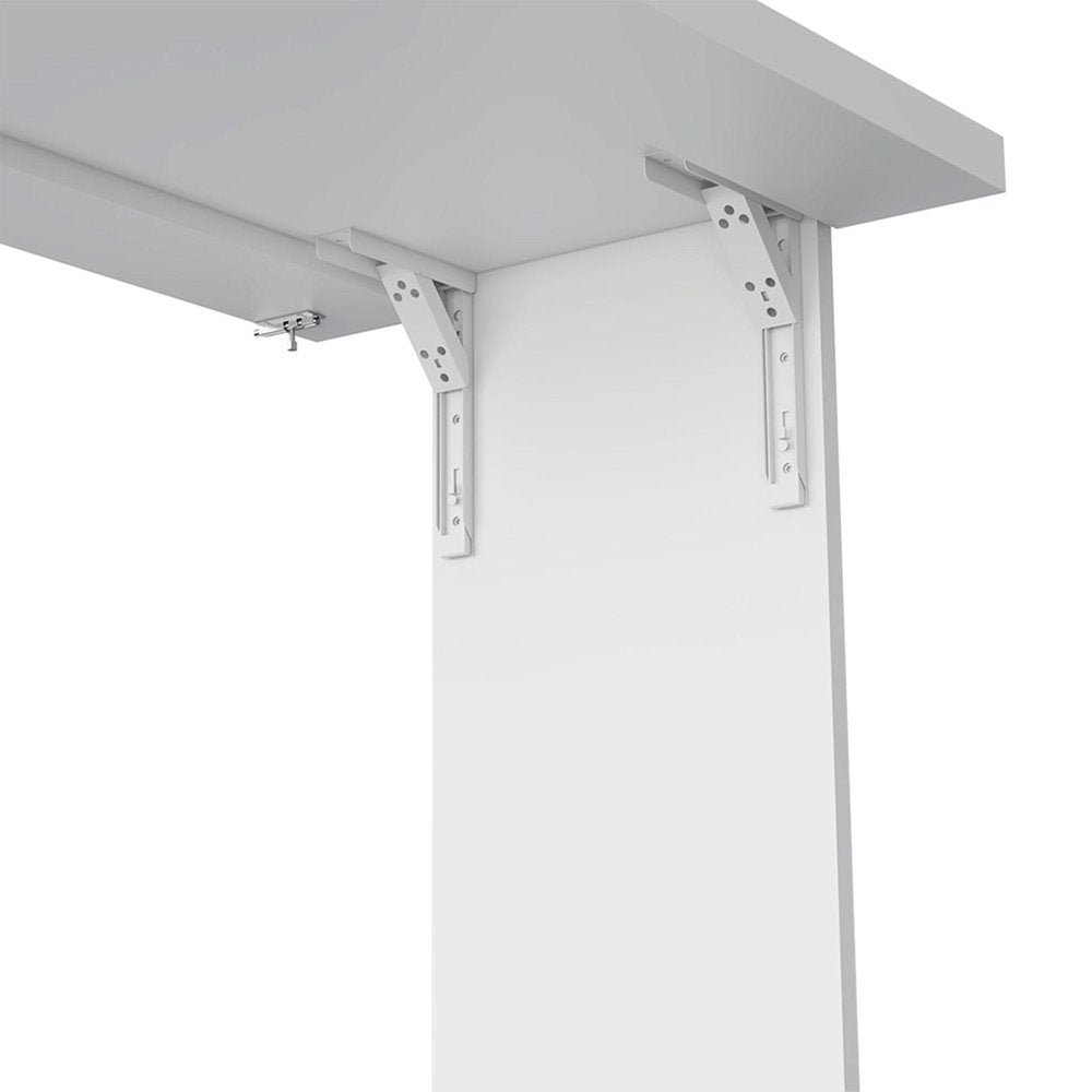 36" White Wood Wall Mounted Pedestal Computer Desk With Hutch