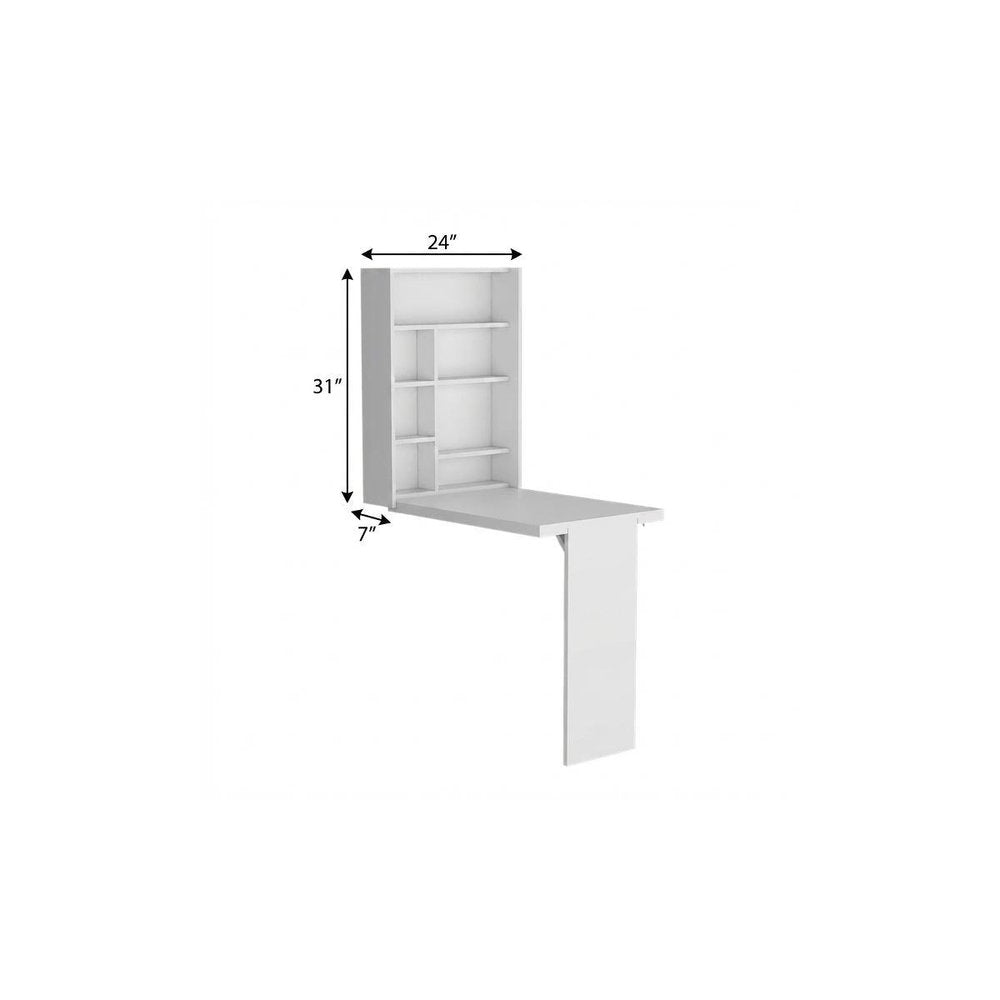 36" White Wood Wall Mounted Pedestal Computer Desk With Hutch