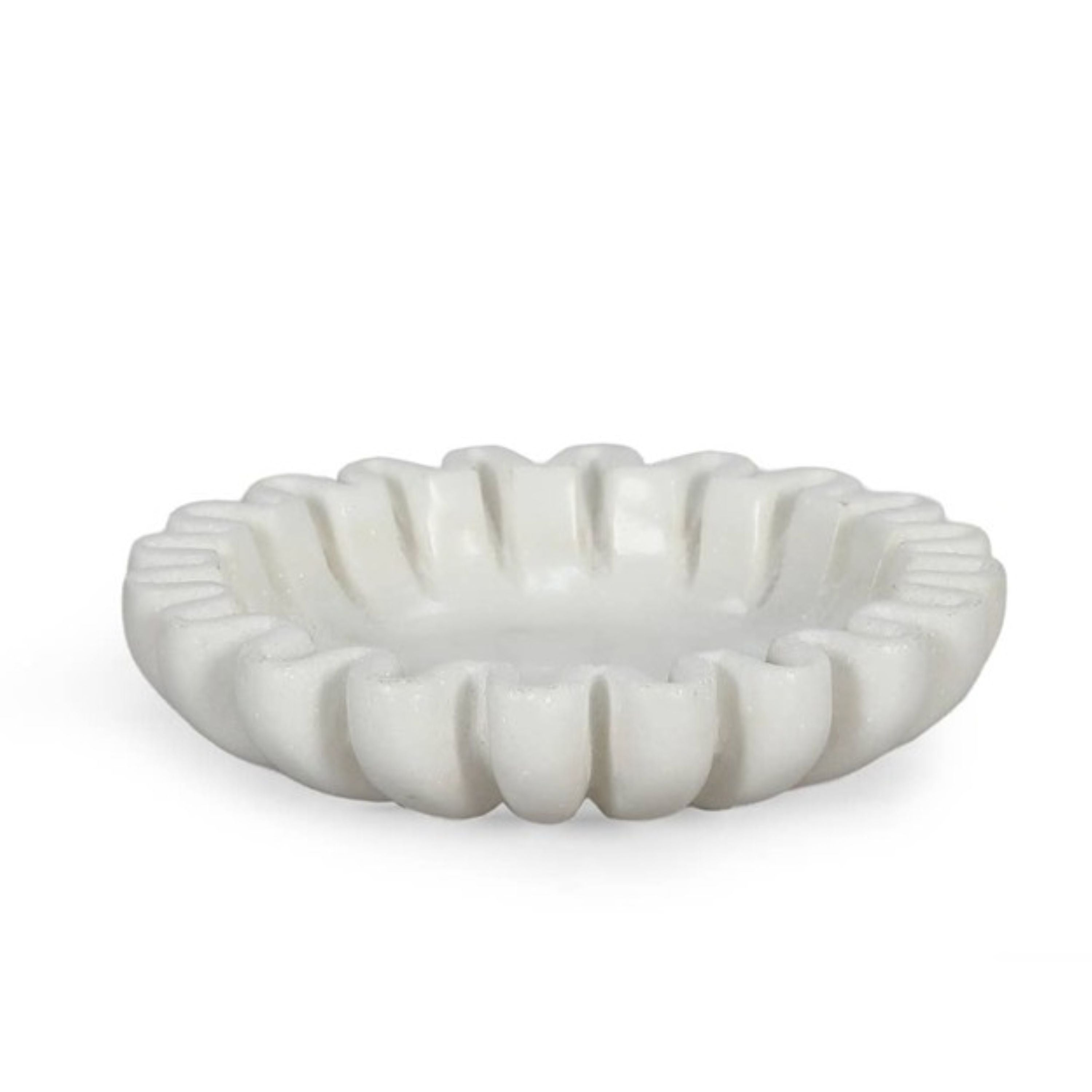 6" White Marble Handmade Scalloped Trinket Tray