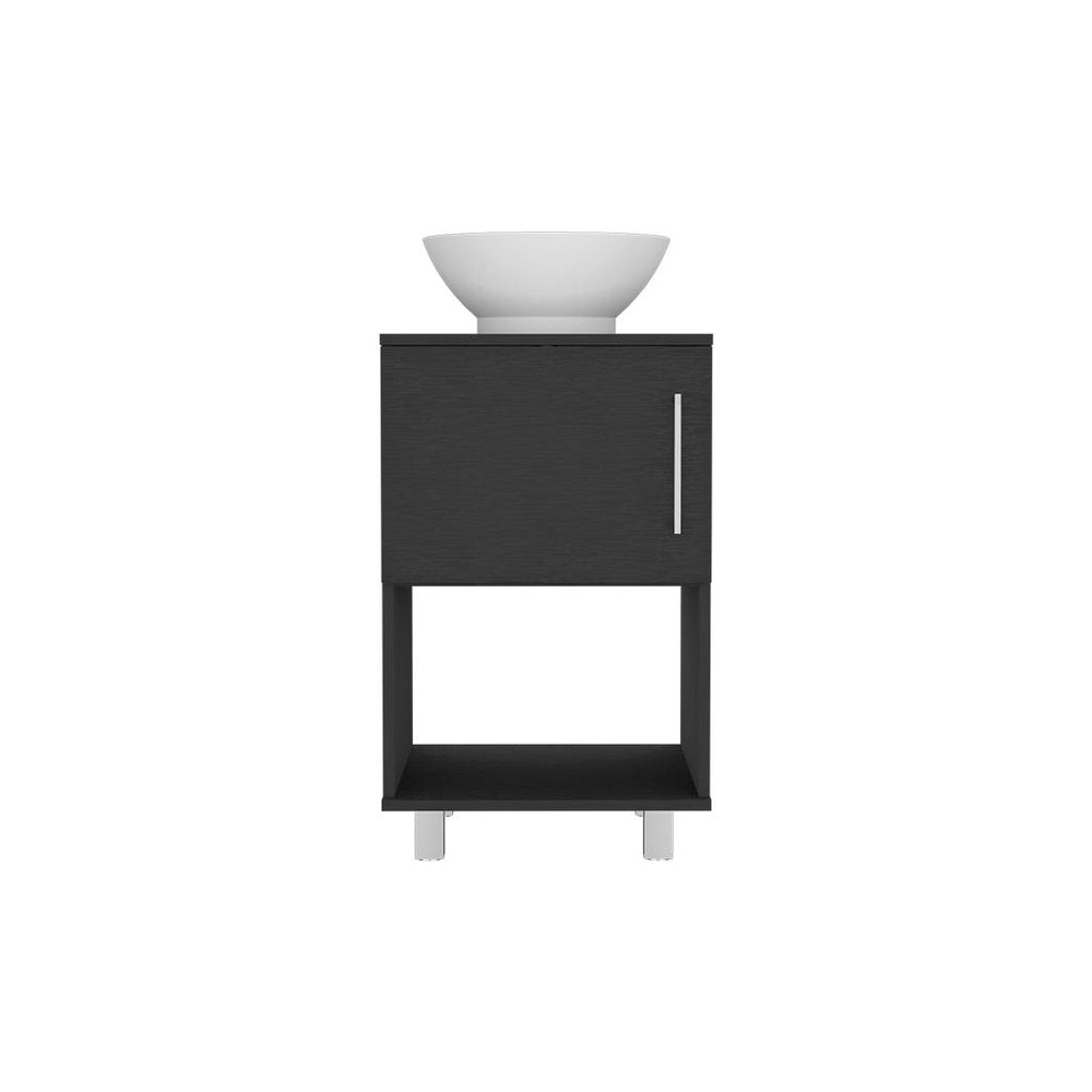 18" Black Wood Freestanding Single Door Bathroom Vanity With White Sink