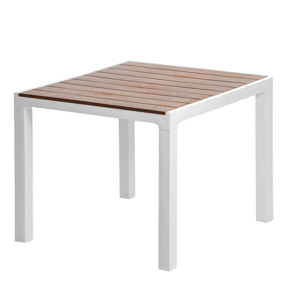35" White And Brown Heavy Duty Plastic Square Outdoor Table With Umbrella Hole