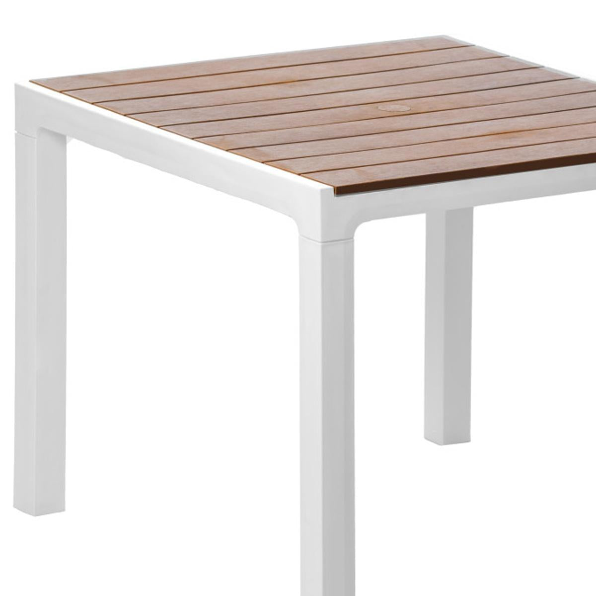 35" White And Brown Heavy Duty Plastic Square Outdoor Table With Umbrella Hole