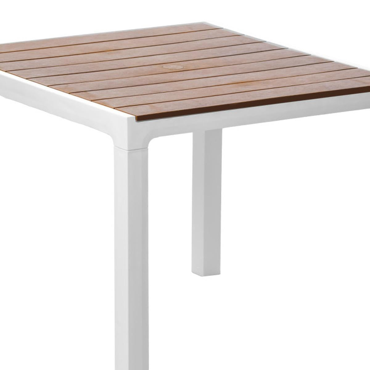 35" White And Brown Heavy Duty Plastic Square Outdoor Table With Umbrella Hole
