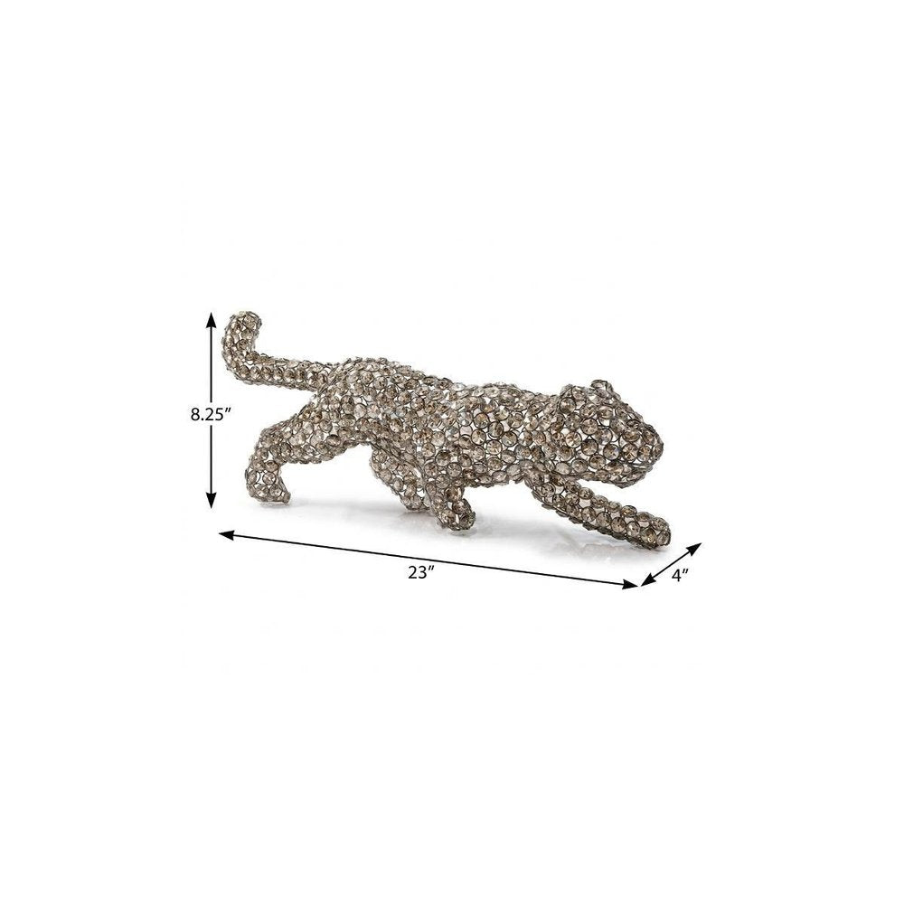 23" Silver And Clear Iron And Faux Crystal Panther Tabletop Sculpture