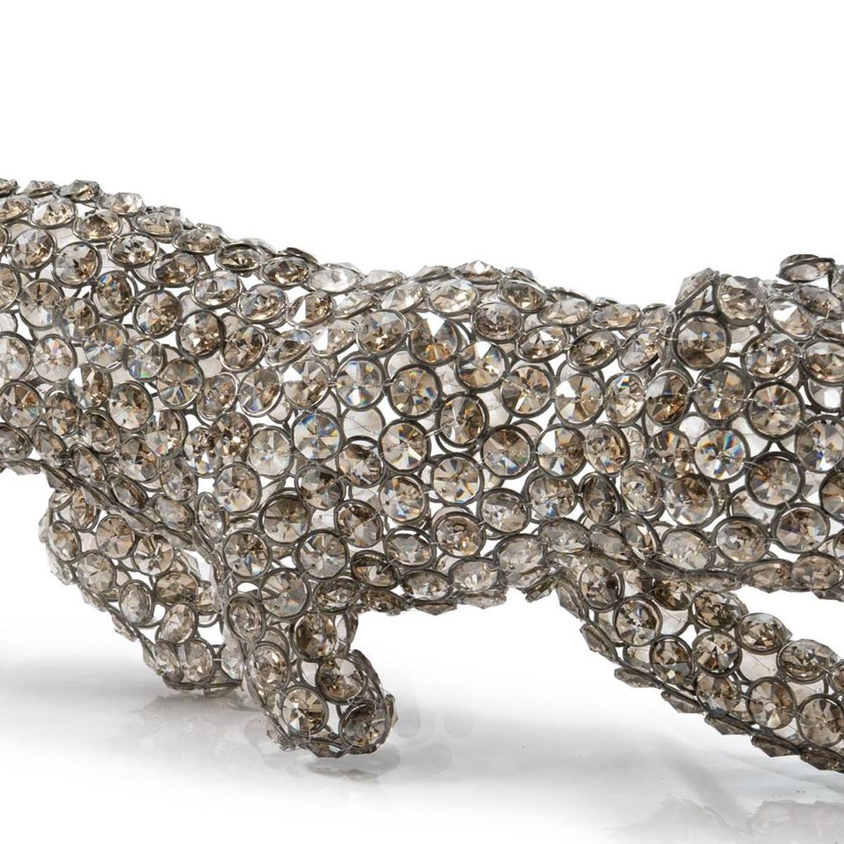 23" Silver And Clear Iron And Faux Crystal Panther Tabletop Sculpture