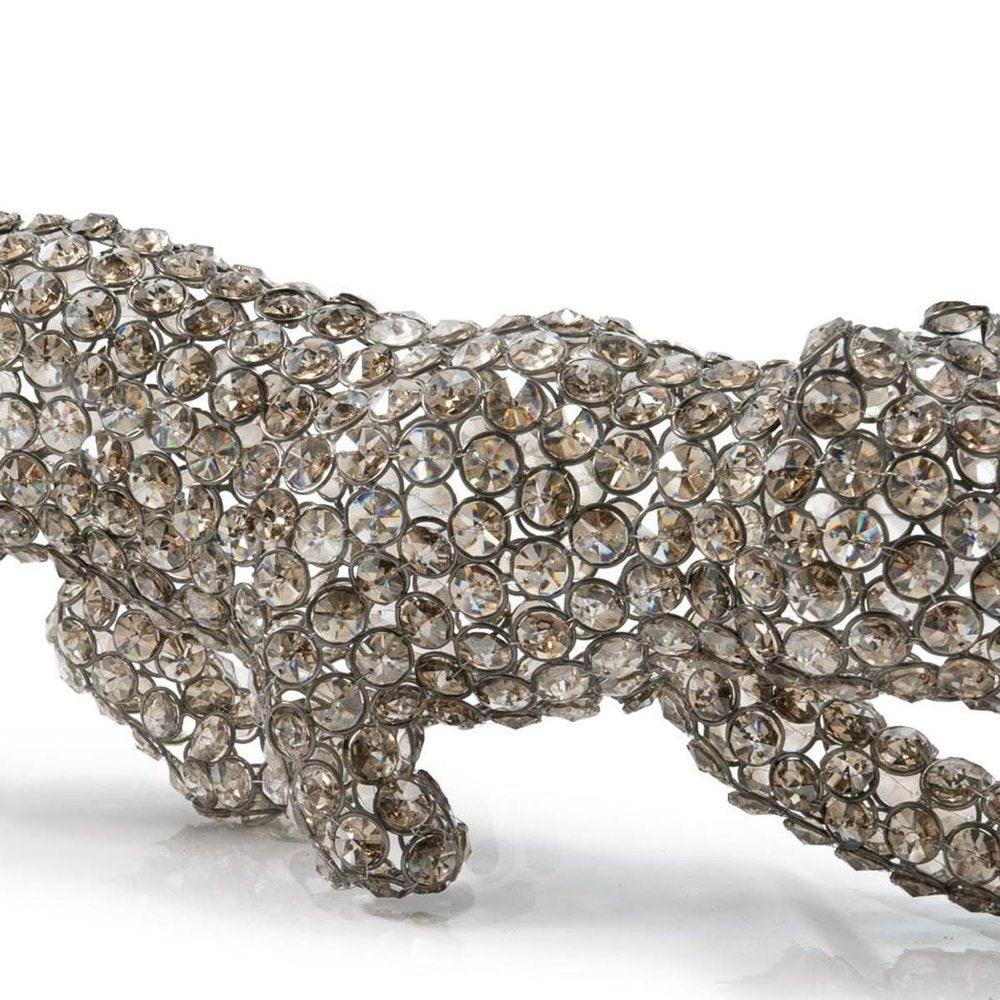 23" Silver And Clear Iron And Faux Crystal Panther Tabletop Sculpture