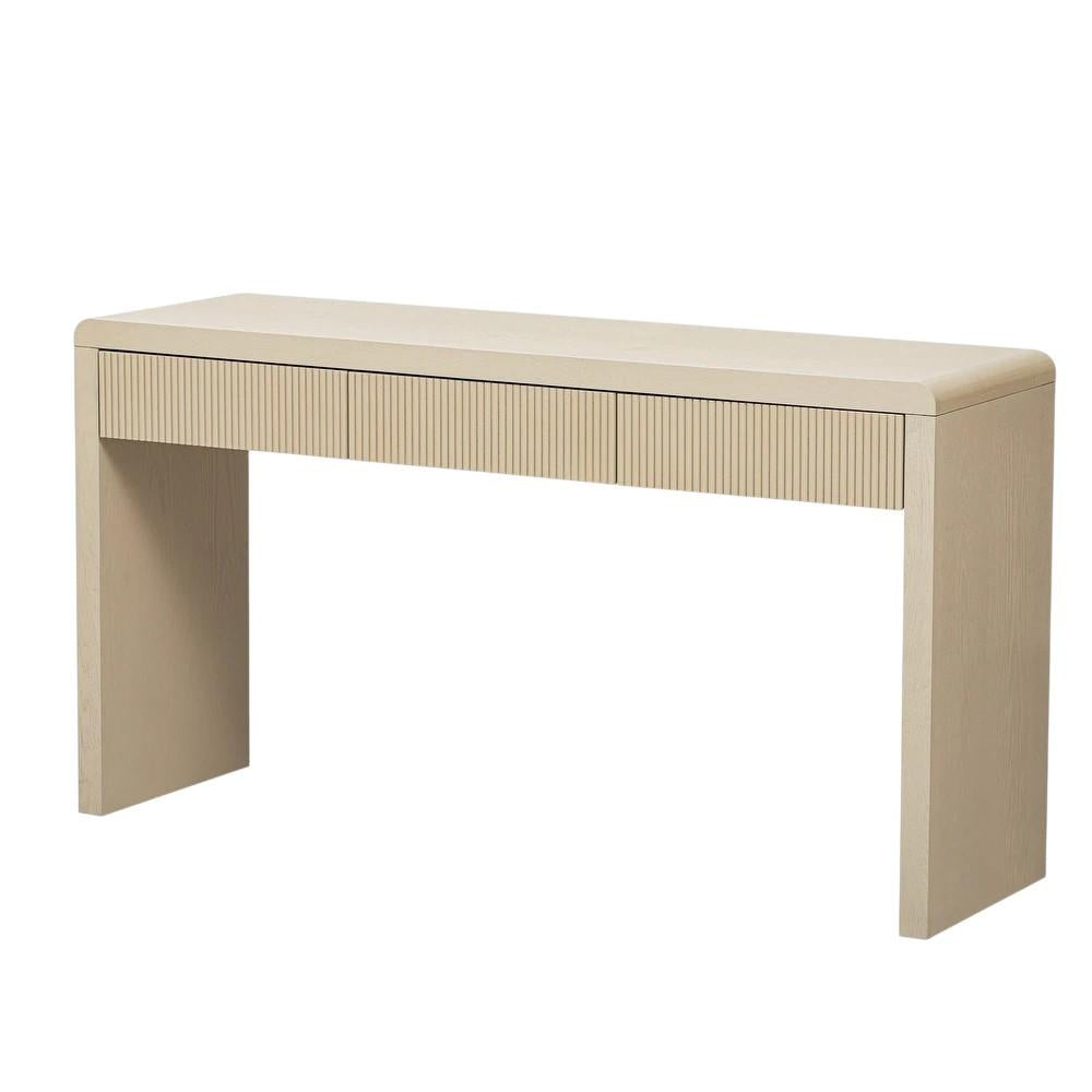 55" Natural Wood Double Pedestal Console Table With Three Drawers