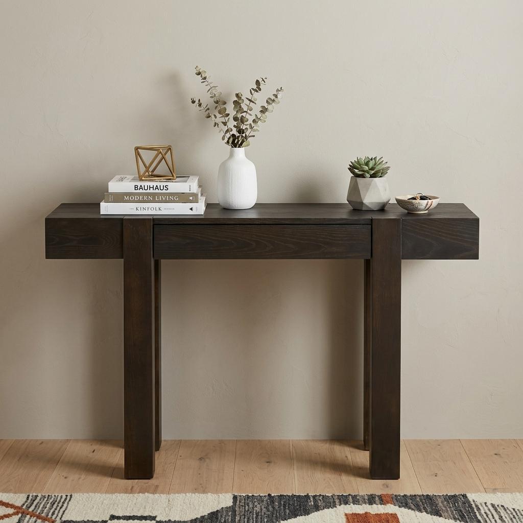47" Espresso Wood Console Table With USB And Drawer