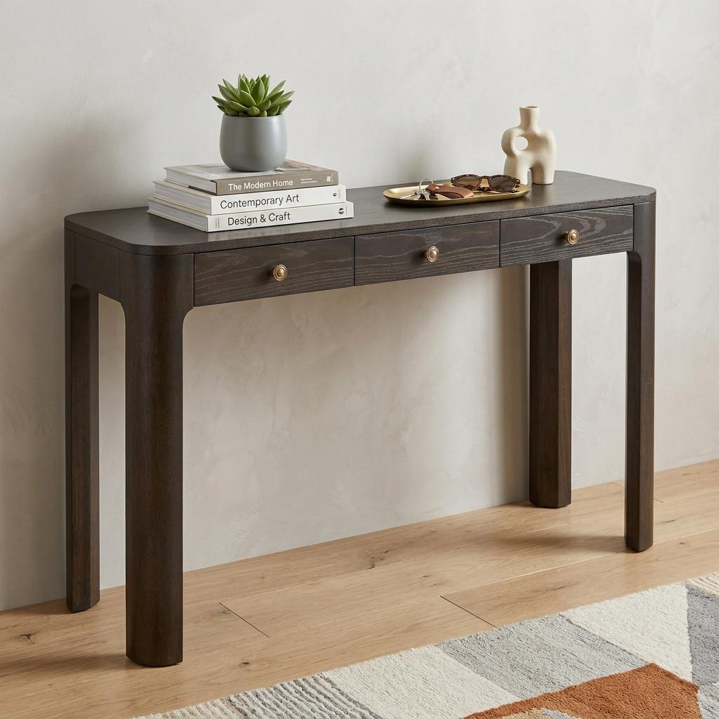 52" Espresso Wood Console Table With Three Drawers