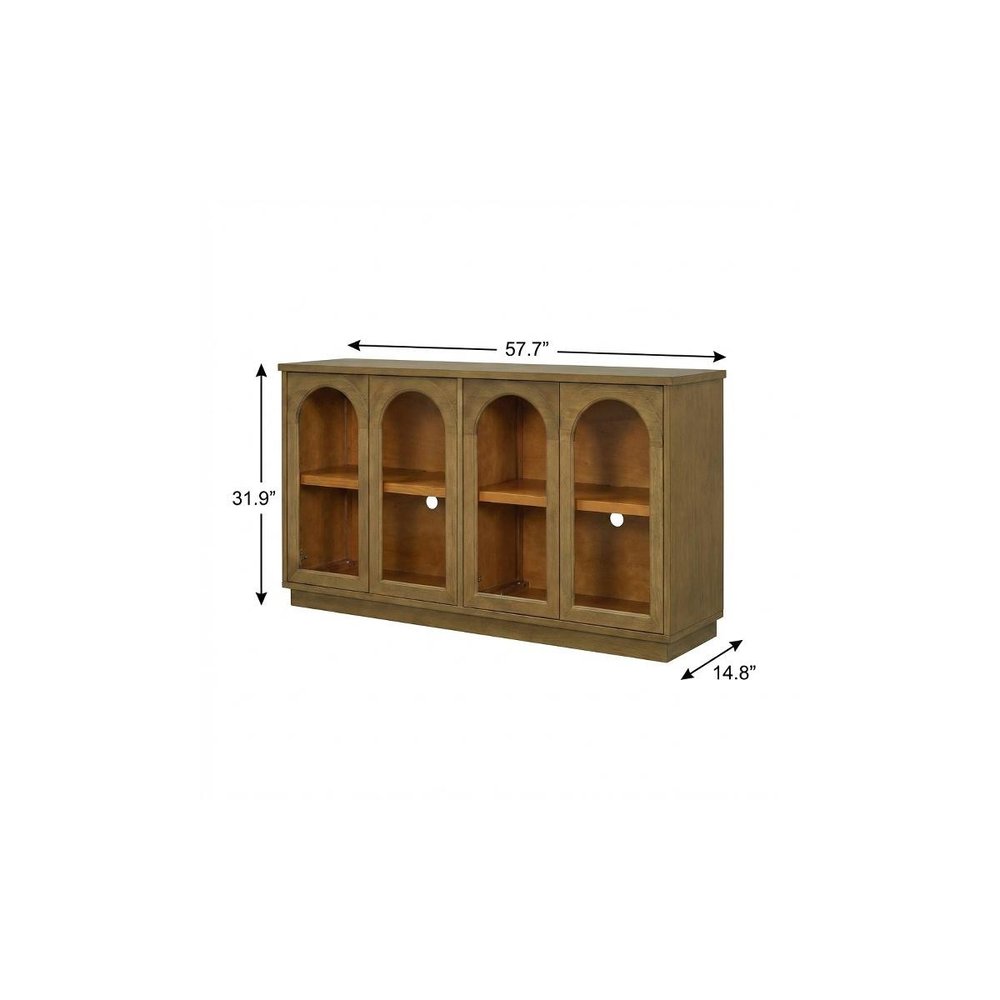58" Pine Green Wood Buffet Table With Four Glass Doors