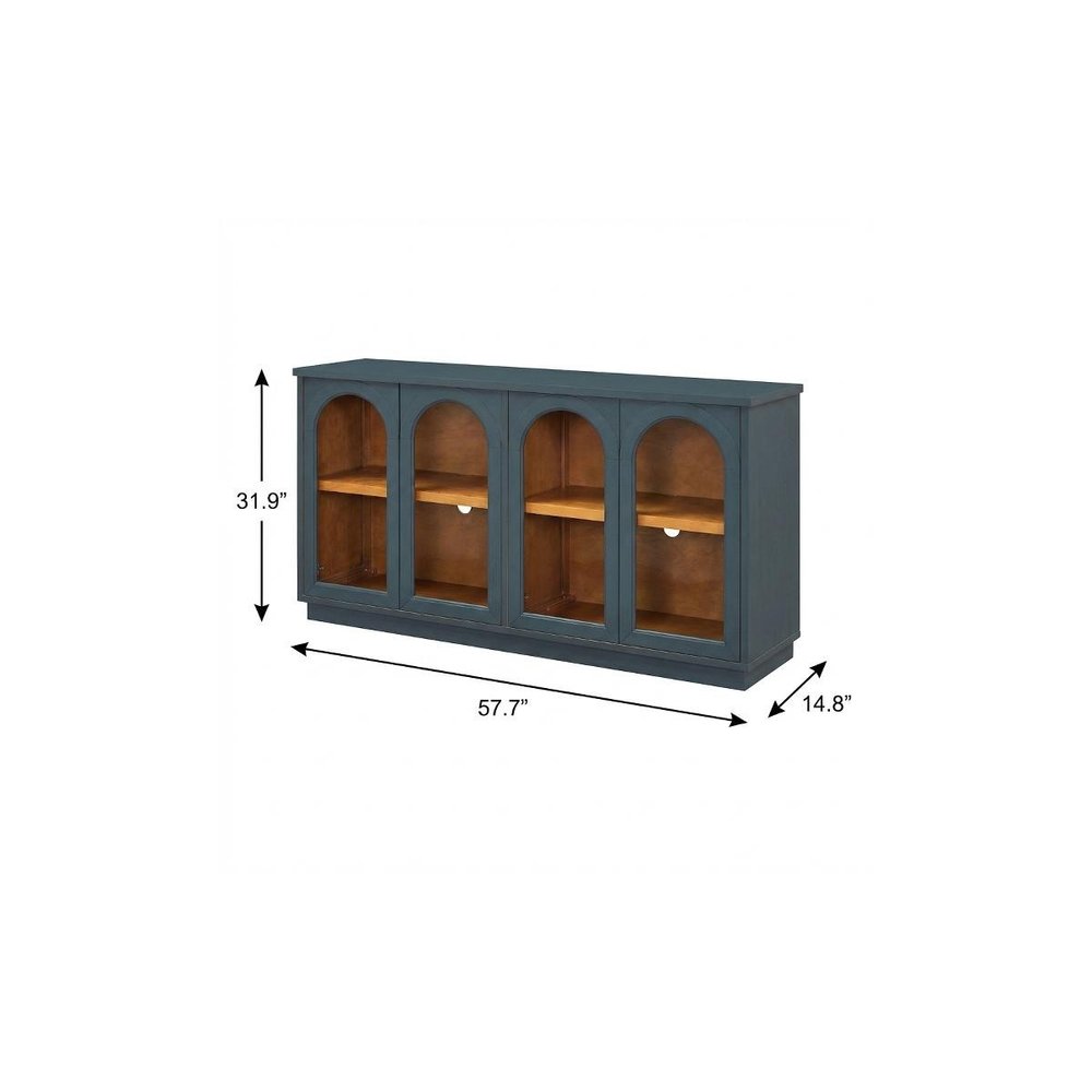 58" Navy Blue Wood Buffet Table With Four Glass Doors