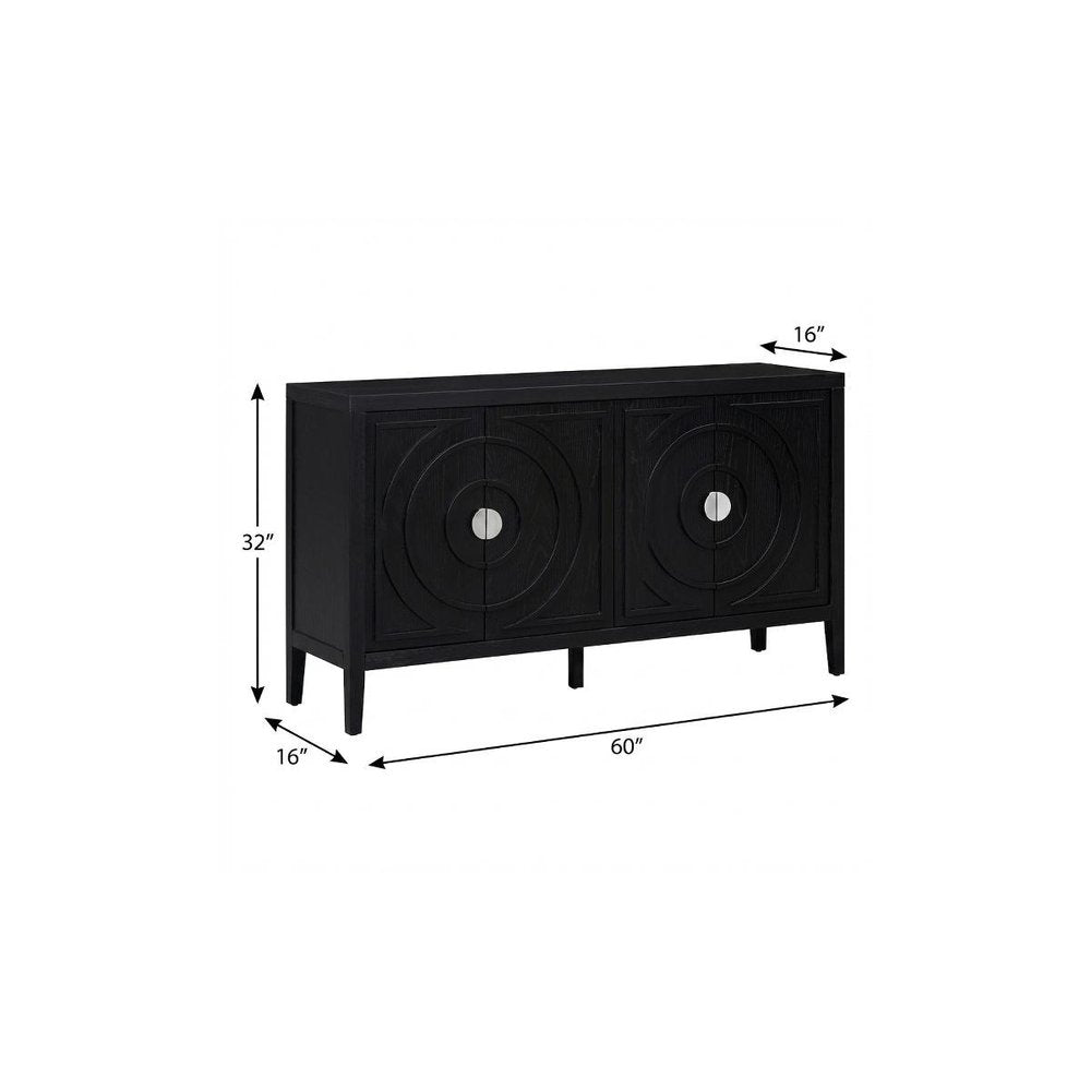 60" Black Wood Buffet Table With Four Doors