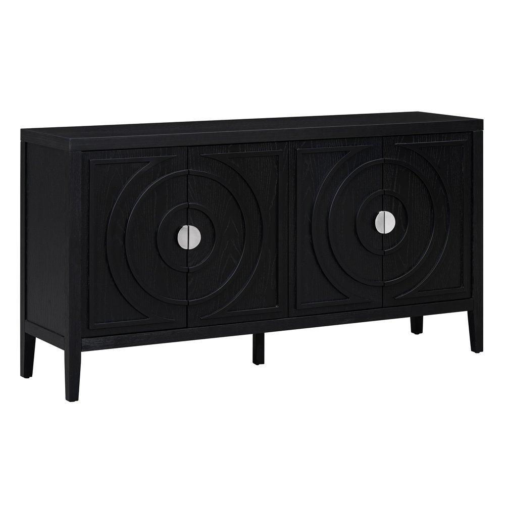 60" Black Wood Buffet Table With Four Doors