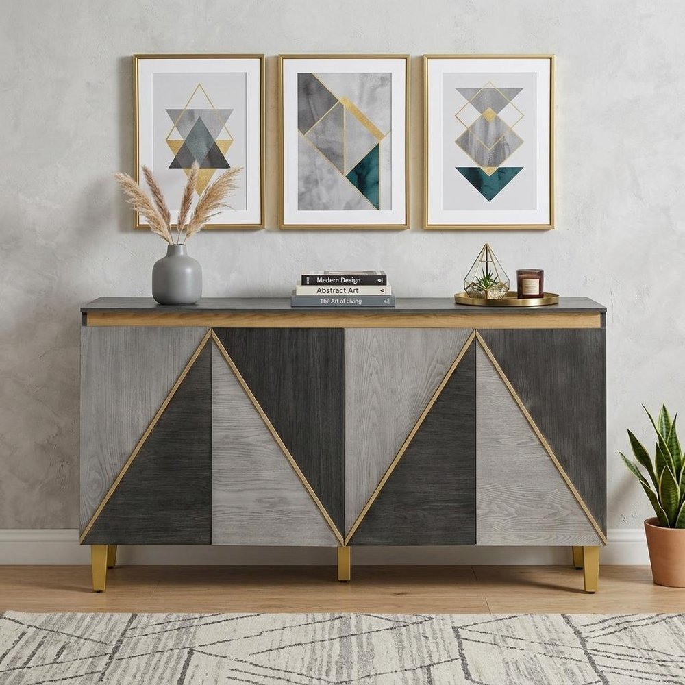 60" Gray Wood Buffet Table With Four Doors