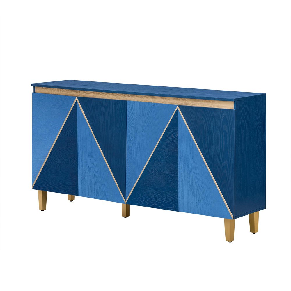 60" Navy Blue Wood Buffet Table With Four Doors