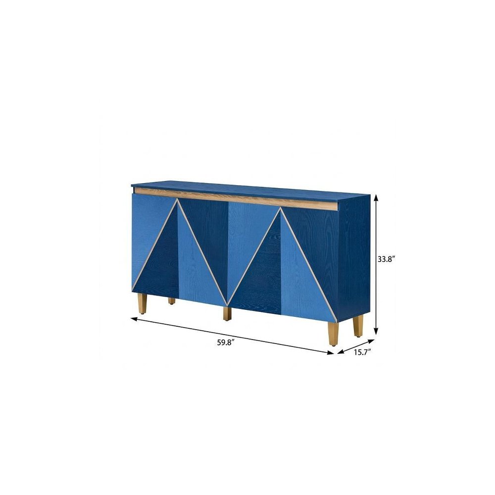 60" Navy Blue Wood Buffet Table With Four Doors