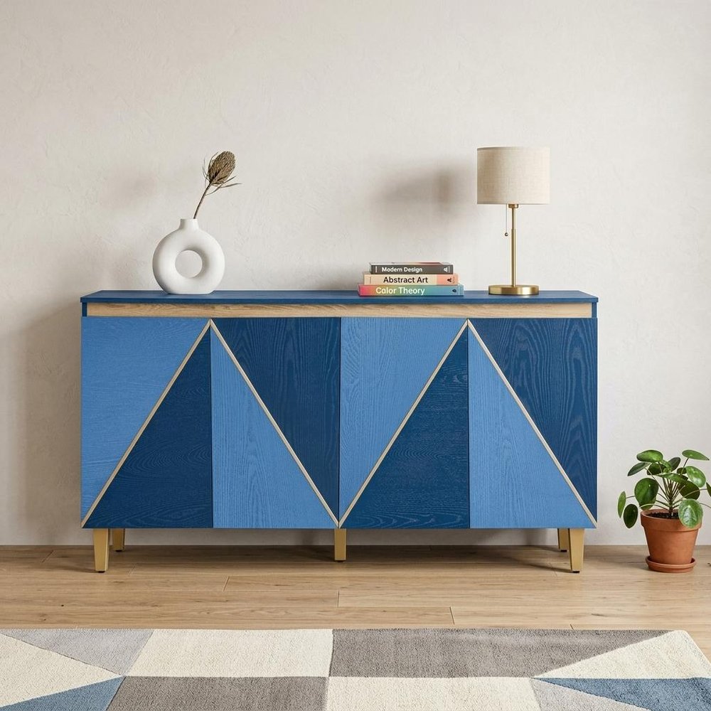 60" Navy Blue Wood Buffet Table With Four Doors