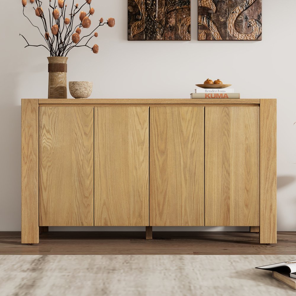 59" Natural Wood Buffet Table With Four Doors