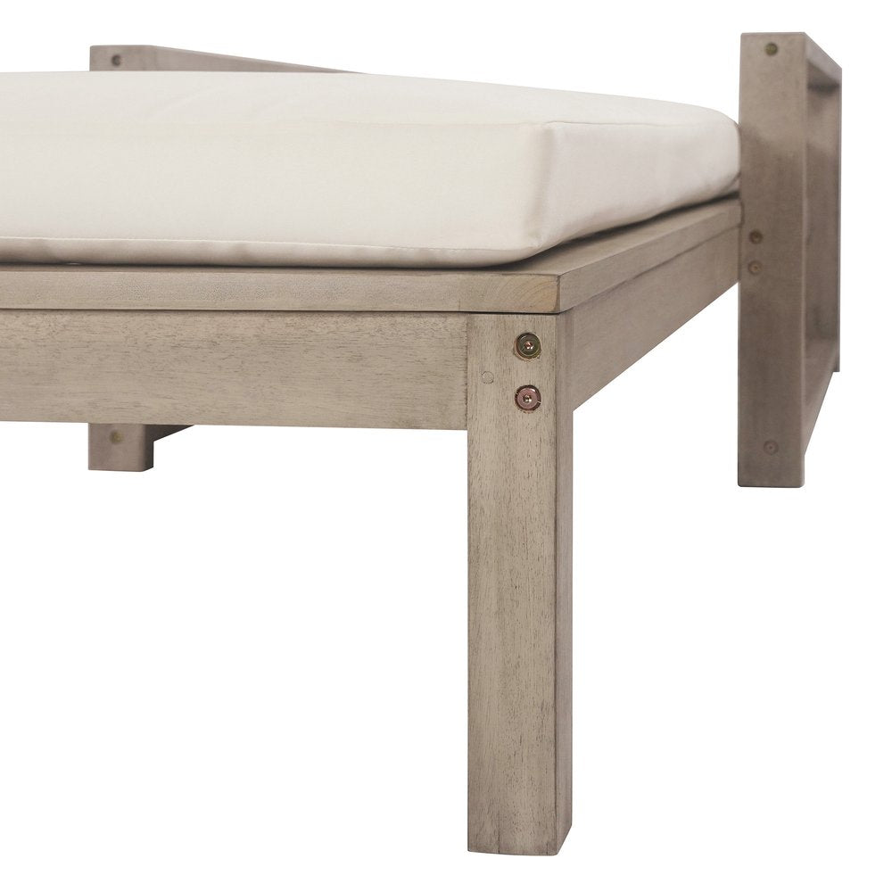 72" Gray Solid and Manufactured Wood Five Position Adjustable Outdoor Chaise Lounge with White Cushion