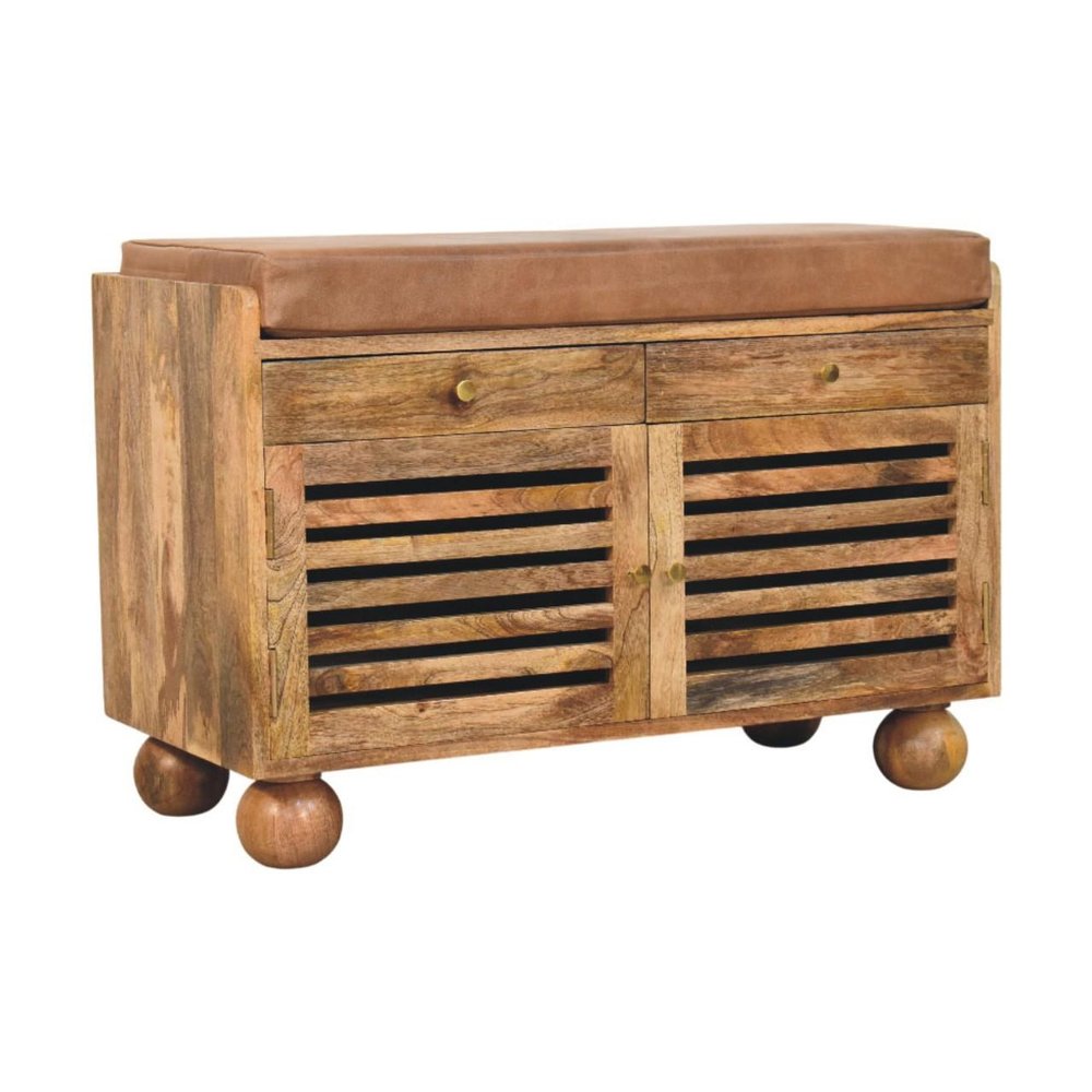 33" Brown Solid Wood Round Accent Cabinet With Single Door And Two Drawers