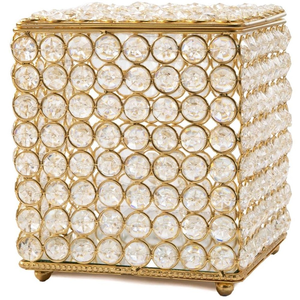 7" Clear And Gold Crystal And Iron Tissue Box Cover