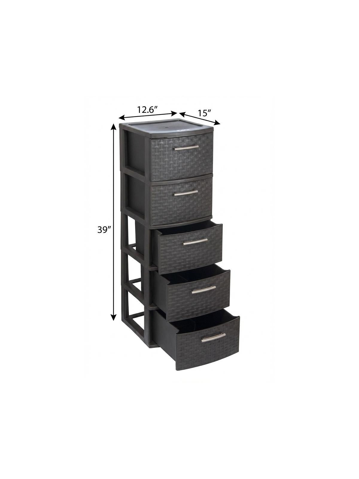 13" Espresso Heavy Duty Plastic Five Drawer Storage Cabinet