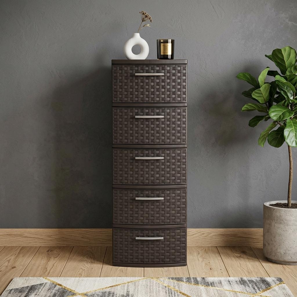 13" Espresso Heavy Duty Plastic Five Drawer Storage Cabinet