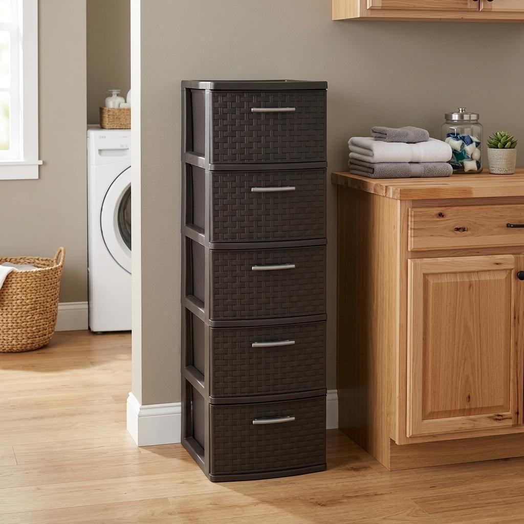 13" Espresso Heavy Duty Plastic Five Drawer Storage Cabinet