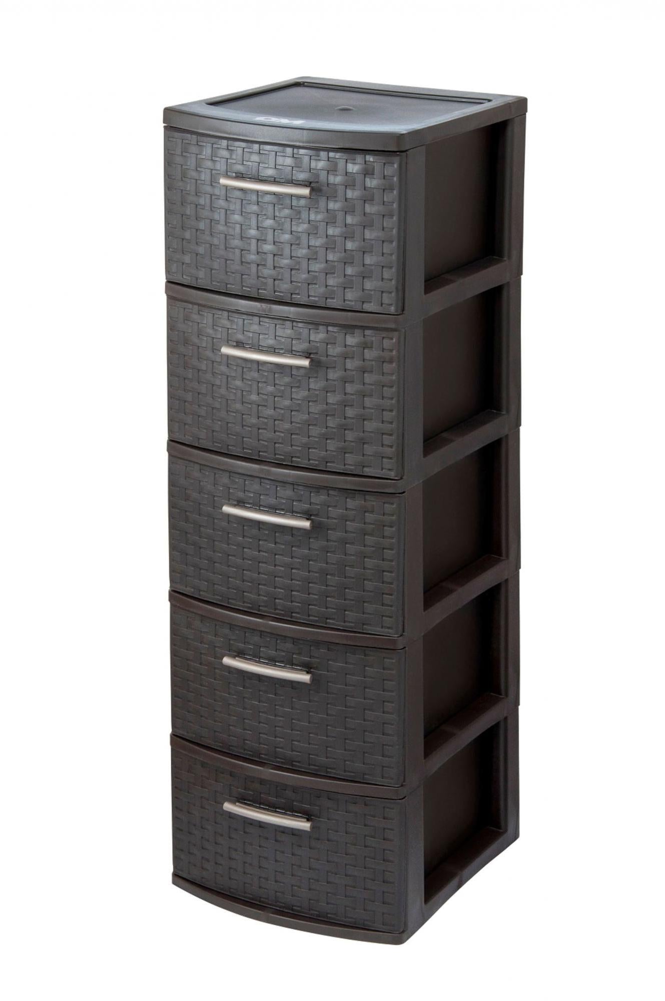 13" Espresso Heavy Duty Plastic Five Drawer Storage Cabinet