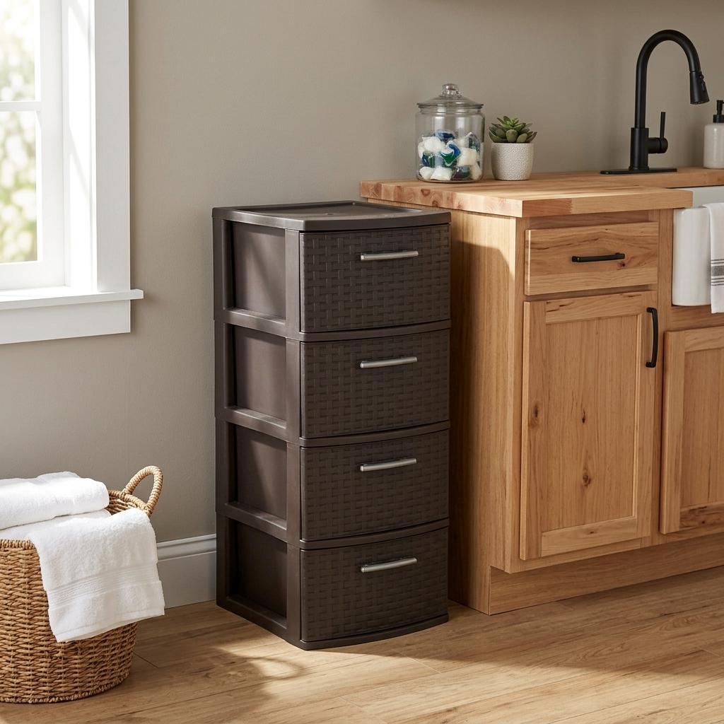 13" Espresso Heavy Duty Plastic Four Drawer Storage Cabinet