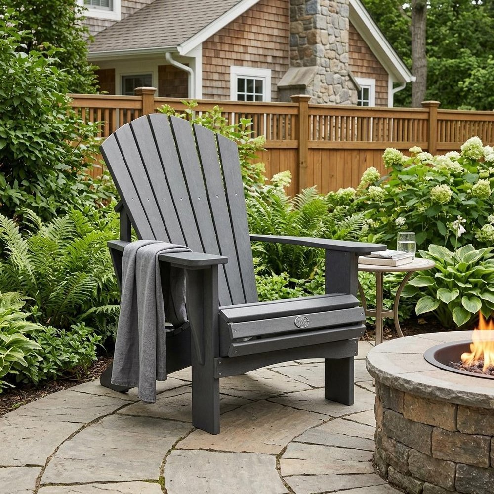 24" Black Heavy Duty Plastic Outdoor Adirondack Chair