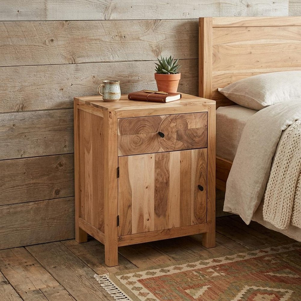 30" Natural Solid Wood Live Edge One Drawer Nightstand