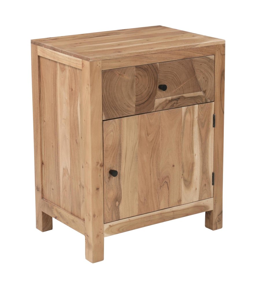 30" Natural Solid Wood Square One Drawer Nightstand