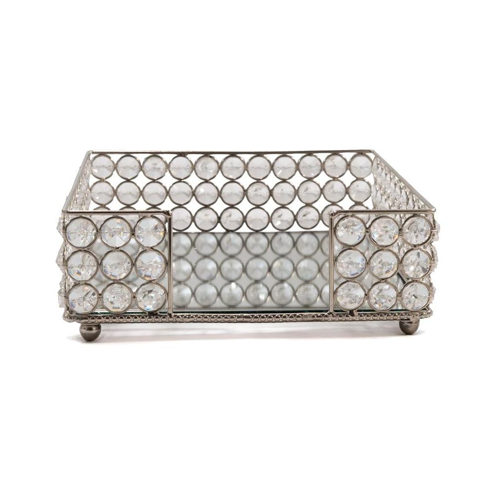 8" Silver Iron And Crystal Square Napkin Holder