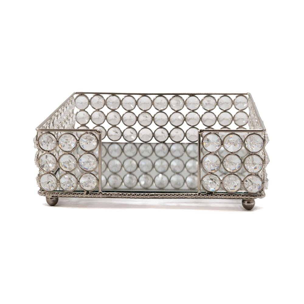 8" Silver Iron And Crystal Flat Napkin Holder