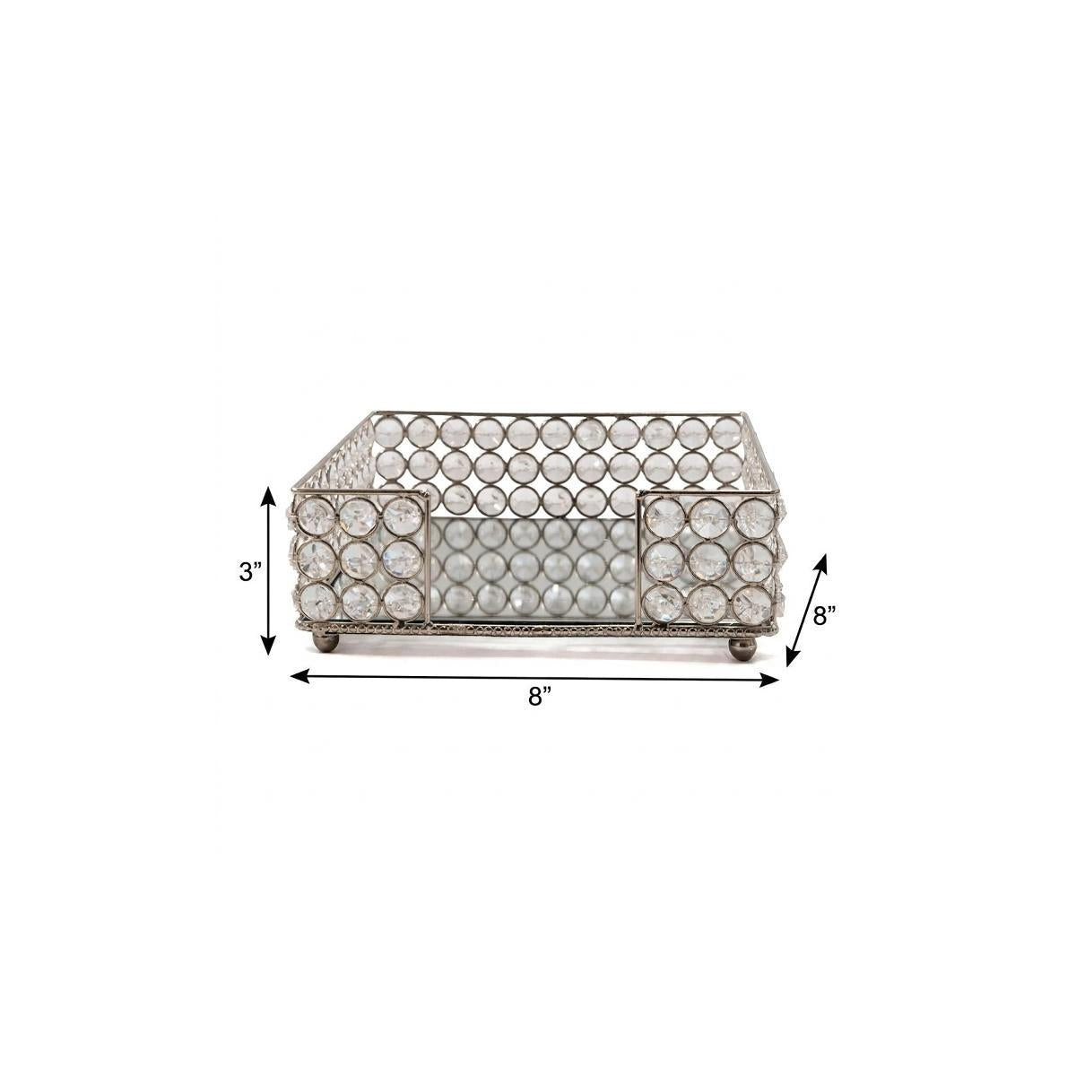 8" Silver Iron And Crystal Square Napkin Holder